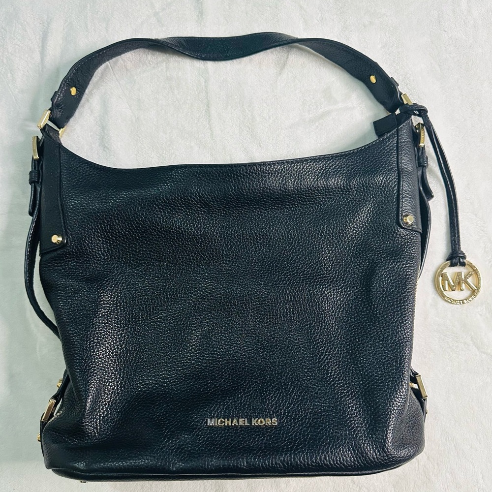 Michael Kors Black Leather Hobo with Gold Hardware